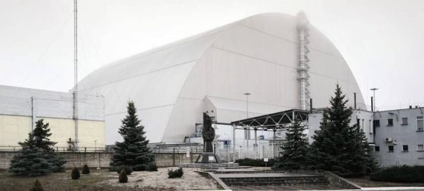 The damaged unit 4 reactor and shelter at Chernobyl, Ukraine. — courtesy IAEA/Dana Sacchetti