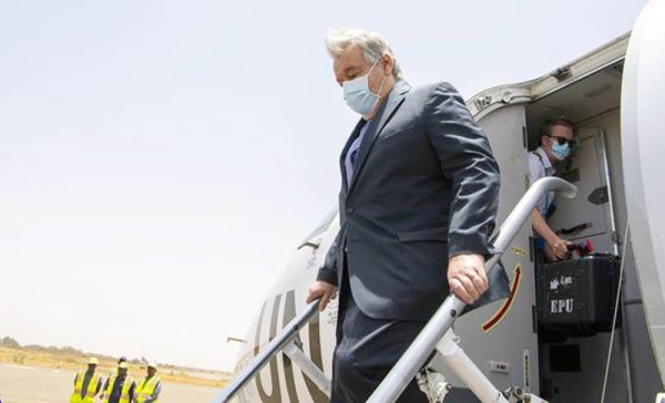 UN Secretary-General António Guterres (left) is received by the Nigerien President Mohamed Bazoum, in the capital of Niger, Niamey. — courtesy UN Photo/Eskinder Debebe