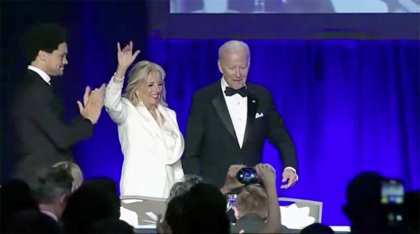 First Lady Dr. Jill Biden accompanies the US President Joe Biden to the White House press corps’ annual gala Monday.