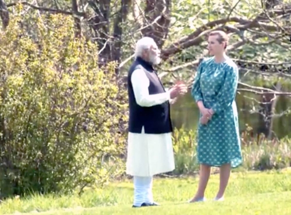 Indian Prime Minister Narendra Modi and Danish PM Mette Frederiksen met on Tuesday at her scenic 18th century official residence Marienborg, which is perched upon a hilltop and surrounded by meadows, woods and lakes.