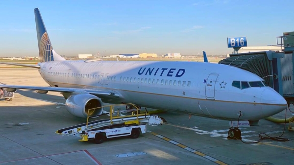 A United Airlines plane seen at the gate at Chicago OHare International airport (ORD).