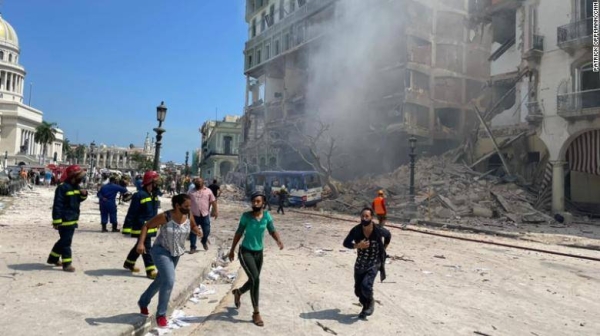An explosion Friday morning destroyed the Hotel Saratoga in Havana, Cuba, and rescuers are combing through rubble for survivors.