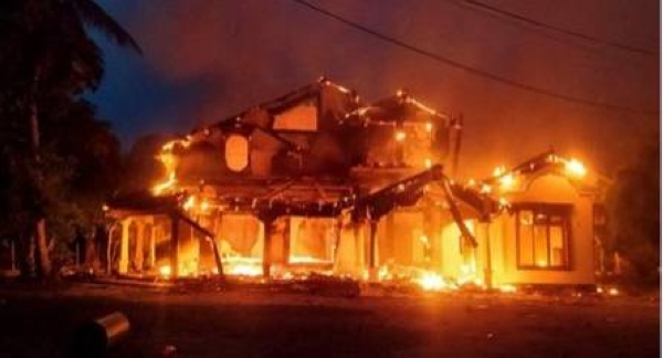 The home of government minister Sanath Nishantha was among several set on fire.