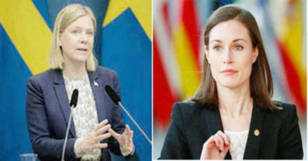 A combo picture of Finland PM Sanna Marin, right, with her Swedish counterpart, Magdalena Andersson.