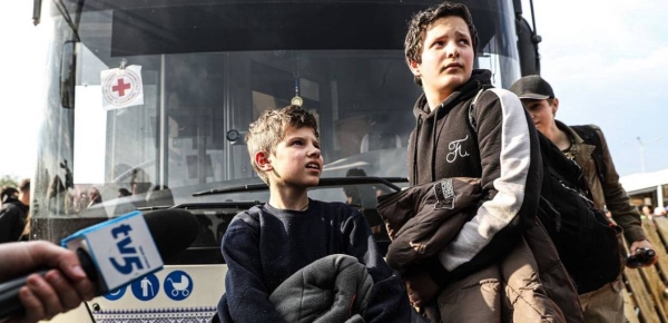 Civilians from Mariupol flee the Azovstal steel plant in Mariupol in a UN-led evacuation.