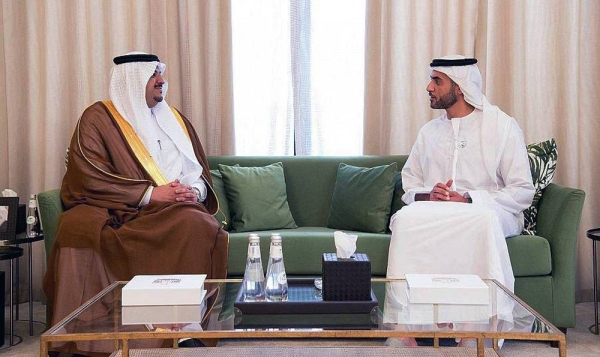 Prince Mohammed Bin Abdulrahman, deputy governor of Riyadh Region, meets Ambassador Nahyan Bin Saif Bin Mohammed Al Nahyan in Riyadh Wednesday.
