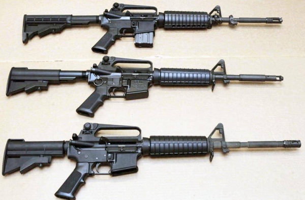 A view of AR-15 style rifles.