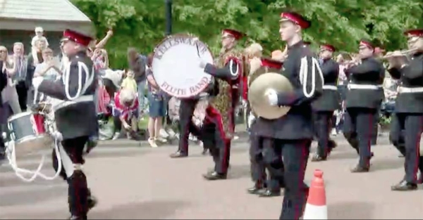 Members of the Orange Order and bands parade from Parliament Buildings, Stormont, in Belfast on Saturday.