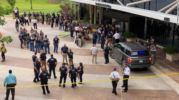 Emergency personnel respond to the shooting at the hospital campus in Tulsa, Oklahoma, on Wednesday.