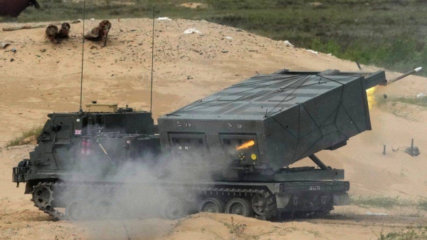 The British army's M270 Multiple Launch Rocket System (MLRS).