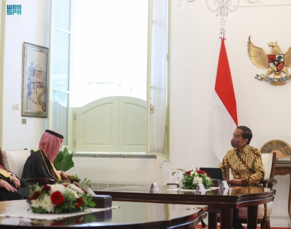 Foreign Minister Prince Faisal Bin Farhan meets with Indonesian Minister of Foreign Affairs Retno Marsudi in Jakarta on Tuesday.