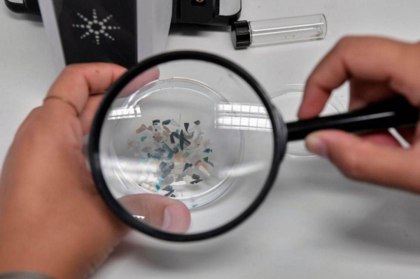 Microplastics seen under a magnifying glass