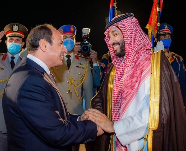 Egypt's President Abdel Fattah El Sisi received Prince Mohammed at Cairo International Airport. 