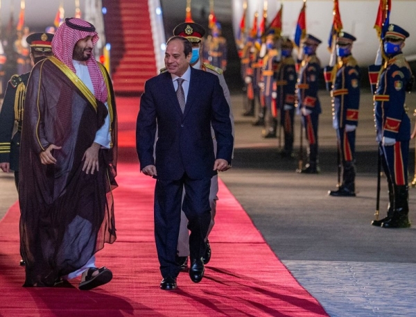 Egypt's President Abdel Fattah El Sisi received Prince Mohammed at Cairo International Airport. 