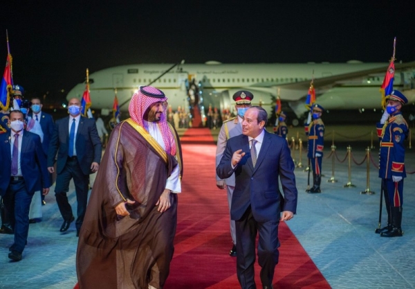 Egypt's President Abdel Fattah El Sisi received Prince Mohammed at Cairo International Airport. 