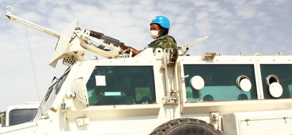 A woman UN peacekeeper attends a training exercise in Malakal, South Sudan.