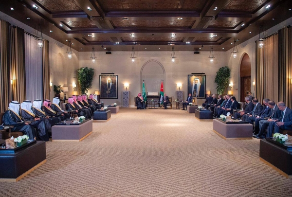Crown Prince Mohammed Bin Salman held talks with Jordan’s King Abdullah II at Al-Husseiniya Palace here on Tuesday evening.