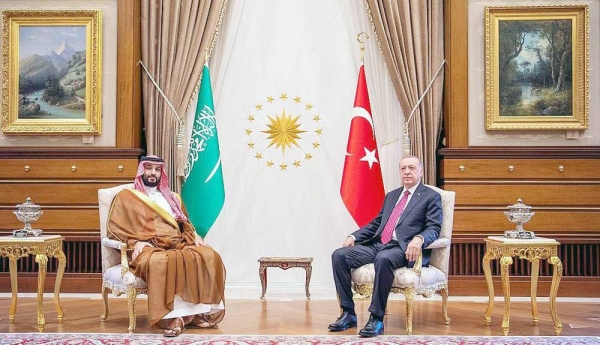 Crown Prince Mohammed Bin Salman, deputy prime minister and minister of defense, and Turkey President Recep Tayyip Erdogan, hold talks at the Presidential Complex in Turkey on Wednesday.
