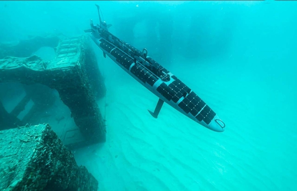 Ocean Aero’s Triton Generation III AUSV (autonomous underwater and surface vehicle) both sails and submerges for persistent, long-range ocean observation and data collection missions. Photo: Ocean Aero