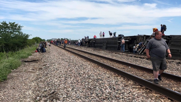 At least  243 passengers were on board the Los Angeles-Chicago train when it came off the tracks at a rail crossing near the town of Mendon.