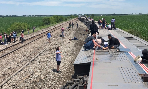 At least  243 passengers were on board the Los Angeles-Chicago train when it came off the tracks at a rail crossing near the town of Mendon.