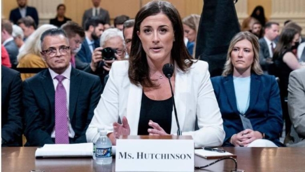 Cassidy Hutchinson, an aide to then White House chief of staff Mark Meadows, tetifies before a House Select Committee hearing to Investigate the January 6th Attack on the US Capitol, in Washington, on June 28, 2022.