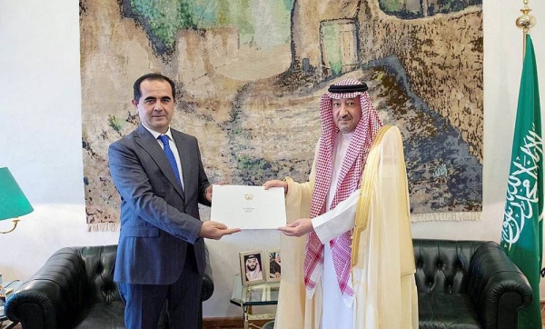 On behalf of Minister of Foreign Affairs Prince Faisal Bin Farhan, the message was received by Vice Minister of Foreign Affairs Eng. Waleed Bin Abdulkarim Al-Khuraji from Tajikistan Ambassador Akram Karimi on Sunday.
