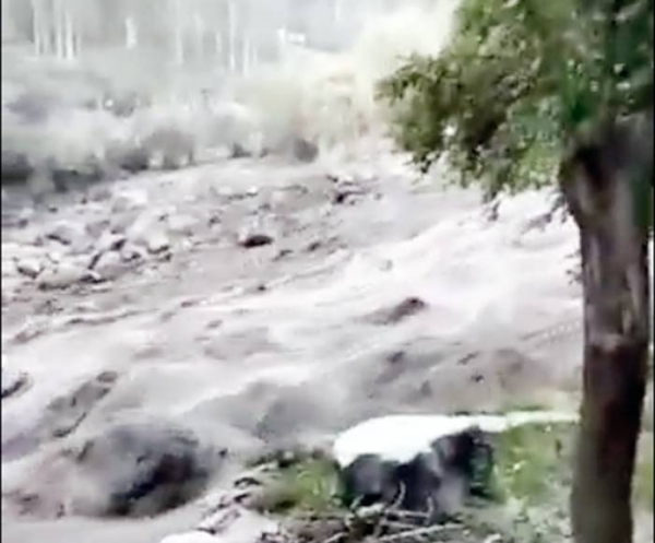A raging and flooded river following heavy rains in north Pakistan.