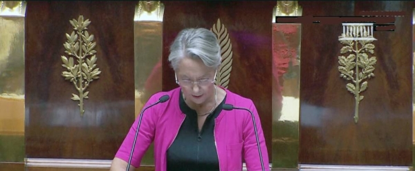 French Prime Minister Elisabeth Borne delivers a speech at the National Assembly, in Paris, France, Wednesday.