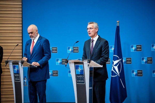 NATO Secretary General Jens Stoltenberg with Albanian PM Edi Rama.