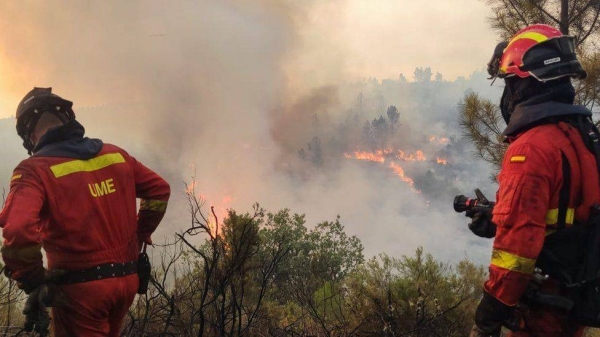 Firefighters were deployed to stop blazes spreading in the Cáceres in western Spain.