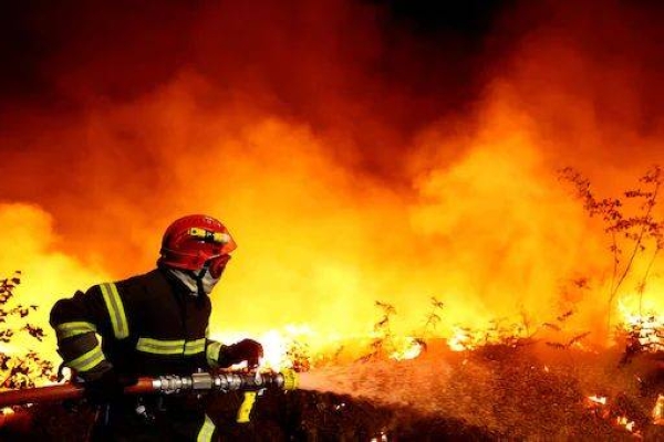 French firefighters attempt to control a wildfire that scorches a forest in Gironde.