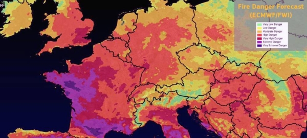Temperatures of 40°C have been forecast in the UK for the first time. — courtesy UK Met Office