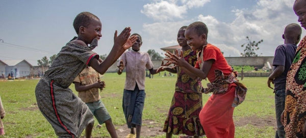 Charline (left), 11, fled her village because of recent armed clashes in North Kivu province, DR Congo. She has taken refuge with her family in a camp for displaced people called Kiwandja in Rutshuru territory.