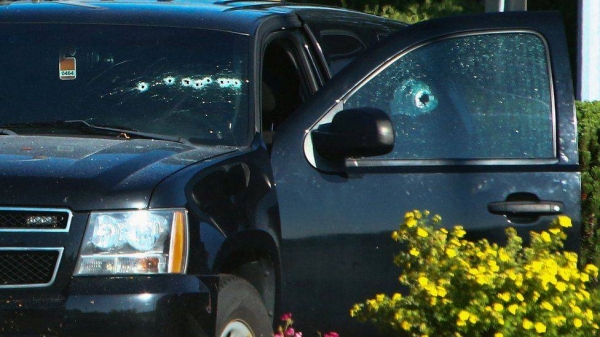A vehicle that was hit during the shooting in Langley.