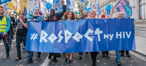Respect my HIV protest in London in November 2021.