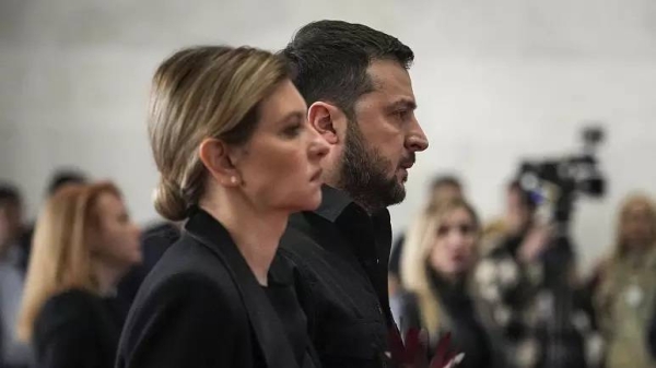 President of Ukraine Volodymyr Zelensky and and his wife Olena Zelenska at the International Convention Centre Ukrainian House, in Kyiv, on May 17.