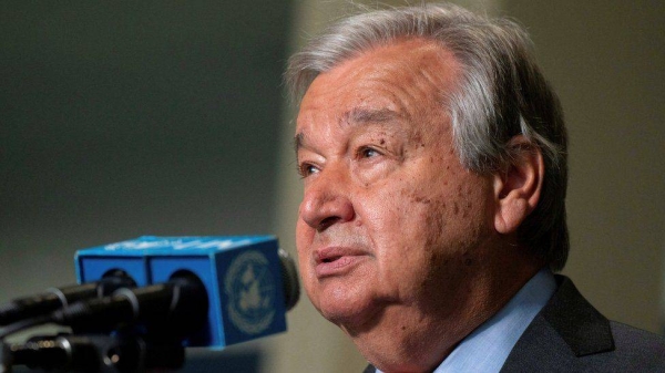 UN Secretary-General Antonio Guterres speaks to reporters in New York.