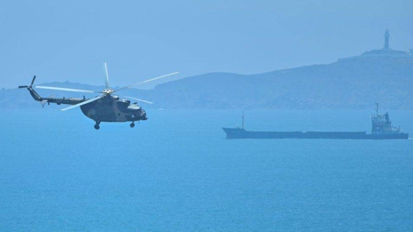 A Chinese military helicopter by Pingtan island across the Taiwan Strait from Taiwan on Thursday.
