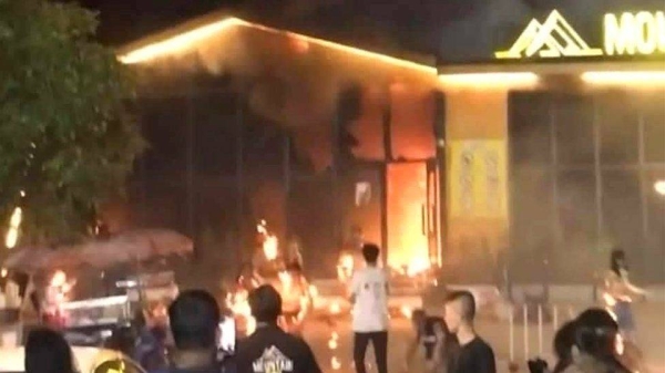 Footage circulating online showed flames engulfing Mountain B nightclub in Chonburi.