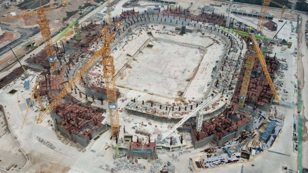 The unfinished Guangzhou Evergrande Football Stadium photographed in March this year.