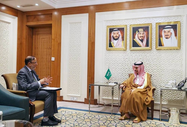 Minister of Foreign Affairs Prince Faisal Bin Farhan Bin Abdullah receives Bangladesh Ambassador to the Kingdom Dr. Mohammad Javed Patwary at the Ministry of Foreign Affairs in Riyadh Wednessday.
