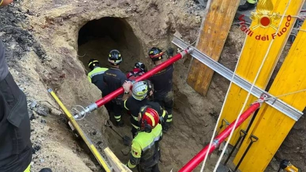 The man was trapped under several metres of earth for around eight hours