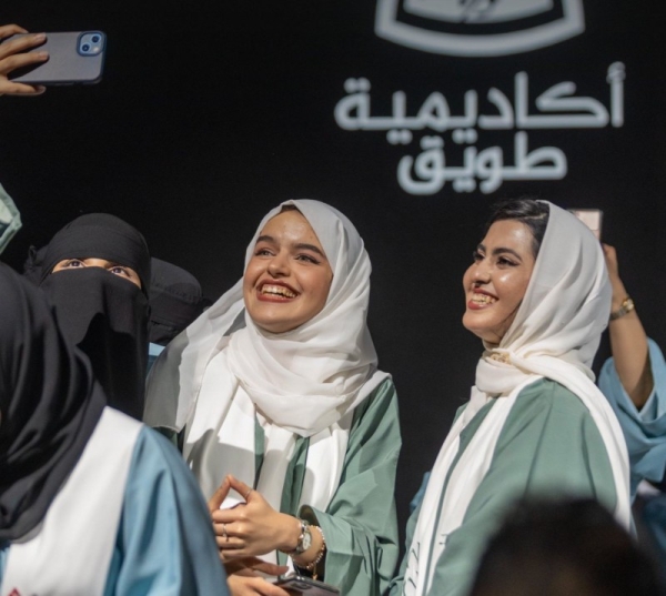 Apple Women’s Developer Academy graduates Lina Alismail (middle) with Maryam Al-Fadhli on her left.