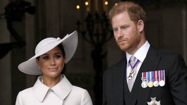 The Duke and Duchess of Sussex leaving the National Service of Thanksgiving at St Paul's Cathedral, London..