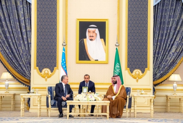 Crown Prince Mohammad bin Salman holds talks with President of Uzbekistan Shavkat Mirziyoyev at Al-Salam palace in Jeddah  on Wednesday.