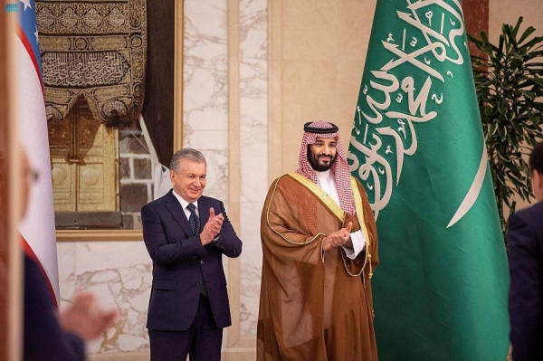 
Crown Prince Mohammed bin Salman and Uzbekistan President Shavkat Mirziyoyev witnessed the ceremony of signing agreements and MoUs following their official talks at Al-Salam Palace in Jeddah on Wednesday. — SPA 
