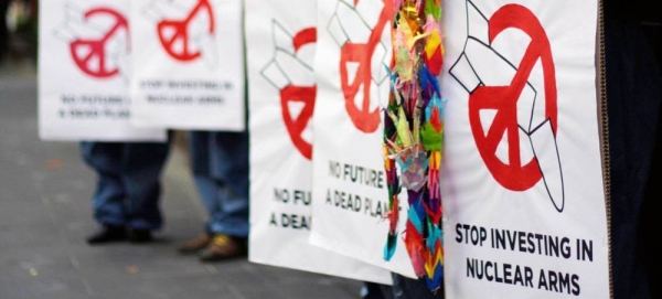 Demonstrators call for a ban on nuclear weapons. — courtesy ICAN/Tim Wright