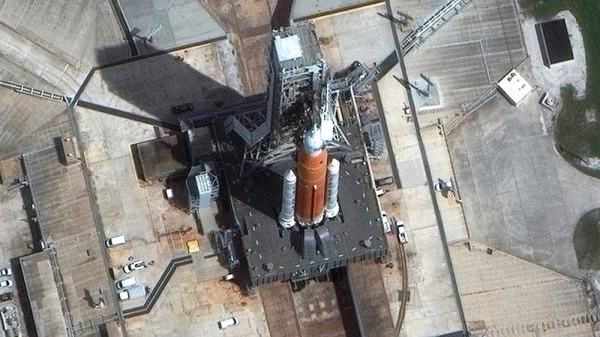 An aerial view of the launch pad.