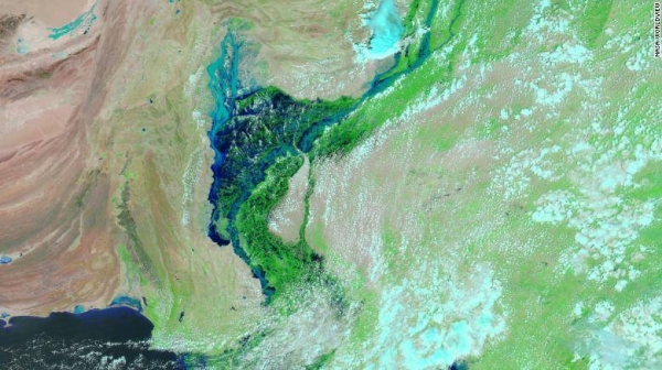 An image of Sindh province, taken on August 28 from NASA's MODIS satellite sensor.